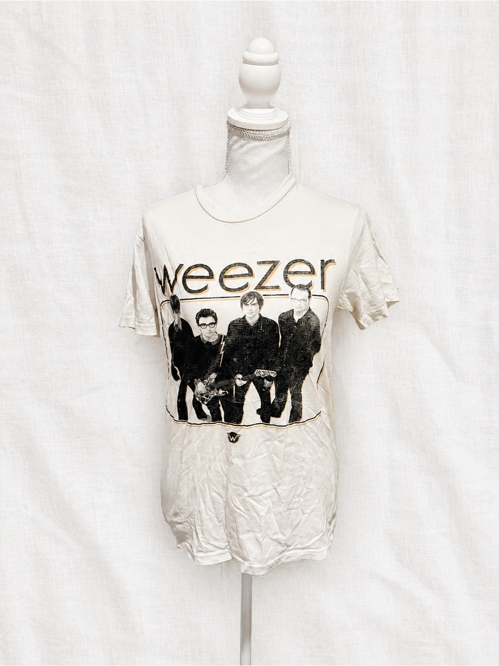 White Graphic Band Tee - Vintage Style Short Sleeve Shirt